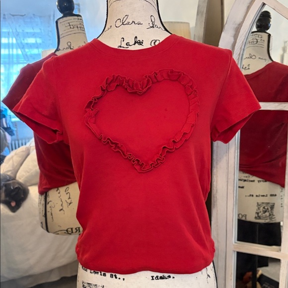 Red Tee with Ruffle Heart Design - Picture 4 of 7